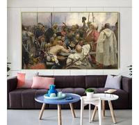 LTjiajuypd Canvas Prints Oil Painting Ilya Yafimovich Repin《The Cossacks write a letter to the Sultan of Turkey》Art Decoration(50x80cm)