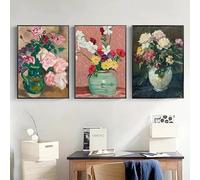 LTjiajuypd Canvas Prints Painting Antique Dark Still Life Poster A Bouquet Flowers in A Vase Vintage Impressionism Picture Home Decor(60x90cm-3Pcs)