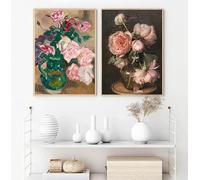 LTjiajuypd Canvas Prints Painting Antique Dark Still Life Poster A Bouquet Flowers in A Vase Vintage Impressionism Picture Home Decor(40x55cm-2Pcs)