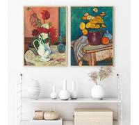 LTjiajuypd Canvas Prints Painting Antique Dark Still Life Poster A Bouquet Flowers in A Vase Vintage Impressionism Picture Home Decor(60x85cm-2Pcs)
