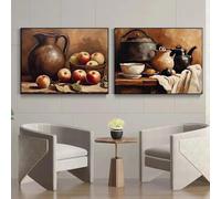 LTjiajuypd Canvas Prints Painting Art Pictures Living Room Home Decor Eggs in A Wooden Bow Fruit Farmhouse Kitchen Posters Country 60x90cm-2Pcs Frameless