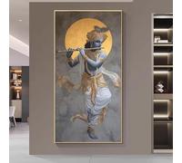 LTjiajuypd Canvas Prints Painting Modern Abstract Wall Art Featuring Krishna Playing The Flute(80X160cm)