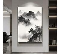 LTjiajuypd Canvas Prints Painting Vertical Wall Art Traditional Chinese Landscape With Misty Mountains Pine Trees Home Decoration(30x50CM/Frameless)