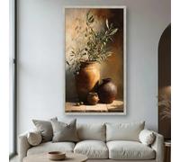 LTjiajuypd Canvas Prints Rustic Olive Branch Still Life Wall Art, Terracotta Vase Home Living Room Decor(50X100cm)