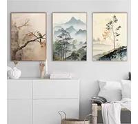 LTjiajuypd Chinese Landscape Poster Prints Bird Still Life Canvas Prints Painting Modern Minimalist Bedroom Office Home interior Decoration(30x45cm-3Pcs)