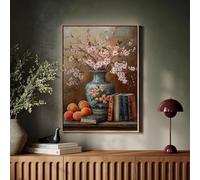 LTjiajuypd Chinese Retro Classical Vase Flowers Canvas Painting Still Life Flowers and Books Art Posters Print Living Room Study Home Decor(60x90CM/Frameless)