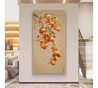 LTjiajuypd Chinese-Style Persimmon Branch Canvas Wall Art Print Fruit Leaf Mural Poster Beige(40X80cm)