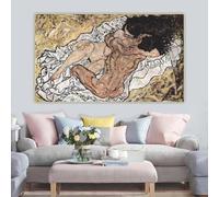 LTjiajuypd Egon Schiele《Hug (lovers II)》Canvas Prints Art Oil Painting Artwork Poster Picture Wall Decor Home Living room Decoration 70x140cm Frameless