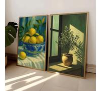 LTjiajuypd Fig Orange Lemon Olive Tree Blueberry Fruit Poster Egg Canvas Painting Print Still Life Kitchen Wall Art Home Decor(30x45cm-2Pcs)