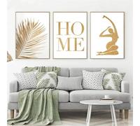LTjiajuypd Gold Figure Line Gingko Palm Leaf Wall Art Canvas Poster Abstract Green Marble Print Painting Nordic Pictures Bedroom Decor 60x85cm-3Pcs Frameless