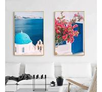 LTjiajuypd Greece Island and The Aegean Sea Travel Wall Art Minimalist Print Canvas Painting Posters for Modern Home Decoration (60x80cm-2pcs)