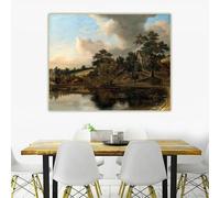 LTjiajuypd Jacob van Ruisdael《A wooded landscape with a cottage by a la》Canvas Prints Oil Painting Picture Wall Home Decoration(70x100CM/Frameless)