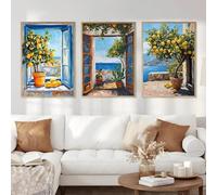 LTjiajuypd Lemon Tree Orange Tree on Window Poster Mediterranean Canvas Painting Print Wall Art Picture for Room Home Decoration 60x90cm-3Pcs Frameless
