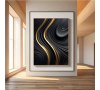LTjiajuypd Luxury Black And Gold Abstract Wall Arts Modern 2d Flat Artwork, Elegant Wavy Design Print Posters Home Decor Living Room(40x55cm)