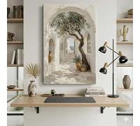LTjiajuypd Mediterranean Olive Tree Canvas Print, Gr rchitecture Wall Art Neutral Home Decor Rustic Courtyard(35x50cm)