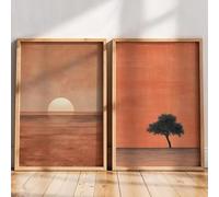 LTjiajuypd Minimalist Sunset Tree Canvas Print Terracotta Desert Landscape Wall Art Nature Scenery Poster Living Room(40x60cm-2pcs)