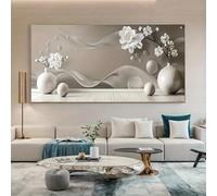 LTjiajuypd Modern Canvas Prints Painting Abstract White Vase With Blooming Flowers Subtle Gray Waves, Wall Art For Living Room(70X140cm)
