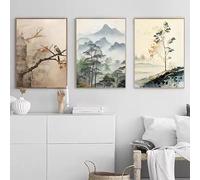 LTjiajuypd Modern Chinese Minimalist Zen Zen Peaceful Landscape Art Poster Canvas Prints Painting Room Bedroom Home Decoration(30x40cm-3Pcs)