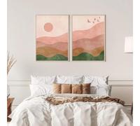 LTjiajuypd Modern Wave And Mountain Landscape Canvas Painting Prints Terracotta Warriors Horses Sun Moon Home Decoration(70x100cm-2pcs)