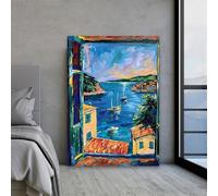 LTjiajuypd Open Window Henri Matisse Poster Style Fauvism Canvas Oil Painting Prints Italy Mediterranean Lake Como For Living Room(60x80CM/Frameless)