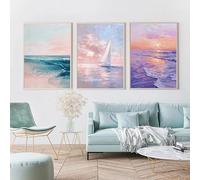 LTjiajuypd Palm Springs Pink Pool Pastel Oyster Shell Pineapple Seashells Painting Canvas Print Poster For Living Room Home Decor(50x70cm-3Pcs)