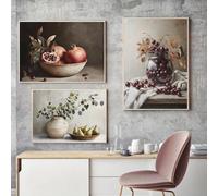 LTjiajuypd Retro Country Kitchenware Food Bread Pear Olive Still Life Art Poster Canvas Prints Paintings Wall Art Pictures Home Decor(60x90cm-3Pcs)