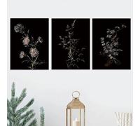 LTjiajuypd Room Decor Dark Botanical Garden Wall Art Canvas Prints Painting Posters Minimalist Academia Style For Living Bedroom(60x80cm-3Pcs)