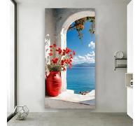 LTjiajuypd Seaside White Wall Red Vase Landscape Poster and Prints, Modern Canvas Prints Painting Wall Art For Living Room Home Decor(60X120cm)