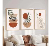 LTjiajuypd Terracotta Boho Wall Art Poster Geometry Semicircle Botanical Leaf Painting Mid Century Style Canvas Print Home Decor(60x90cm-3Pcs)