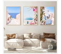 LTjiajuypd Travel Poster Minimalist Wall Art Canvas Painting Prints Summer Greece Prints College Dorm Decor Santorini Greek island 50x75cm-3Pcs Frameless