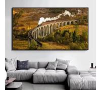 LTjiajuypd Vintage Railway Bridge Steam Red Train Composition Landscape Posters Wall Art Picture For Living Room Home Decoration(40x55cm)