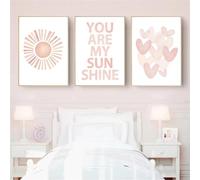 LTjiajuypd You Are My Sunshine Quote Nursery Art Prints Pink Cartoon Hearts Sun Canvas Painting Poster Nordic Pictures Girl Room Decor 60x90cm-3Pcs Frameless
