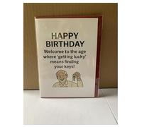 LTJP Products UK Manufactured Happy Birthday Humorous Funny Cheeky Light Hearted Birthday Greeting Card With Red Envelope for Men Women Friends Family 'Getting Lucky Finding Keys'