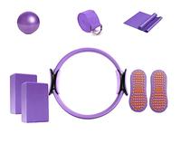LTLCLZ 8Pcs Yoga Starter Sets Yoga Ball Magic Ring Pilates Circle Stretch Strap Yoga Blocks Non Slip Socks For Home Workout Fitness Kit,Purple