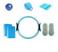 LTLCLZ 8Pcs Yoga Starter Sets Yoga Ball Magic Ring Pilates Circle Stretch Strap Yoga Blocks Non Slip Socks For Home Workout Fitness Kit,Blue