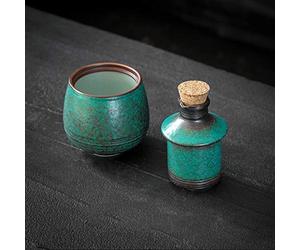 LTLWSH Ceramic Japanese Sake Set with Warmer,4 Sake Cups, Serving Carafe & Warmer Bowl,2pcs