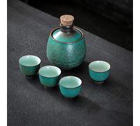 LTLWSH Ceramic Japanese Sake Set with Warmer,4 Sake Cups, Serving Carafe & Warmer Bowl,6pcs