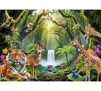 LTLYH 7x5ft Jungle Safari Backdrop Tropical Rainforest Animals Background Waterfall Wildlife Birthday Party Decoration Kids Jungle Party Photo Booth Banner for Baby Shower VBS Safari Theme 363