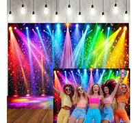 LTLYH 8x6ft Fabric Disco Rainbow Stage 70s 80s 90s Backdrop Vintage Lights Photography Background Rock Music Club Neon Glow Party Decorations Photo Banner 312