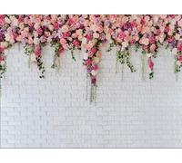 LTLYH 8x6ft Vinyl White Brick Wall Flowers Backdrop Mother's Day Wedding Bridal Baby Shower Birthday Party Decor Banner Background Photo Prop 134