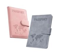 LTMMC 2-Piece Passport Holder, PU Leather Passport Cover, Passport Wallet, for Passports, Credit Cards, Tickets, Business Cards, Boarding Passes (Pink + Gray)