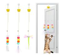 LTMMC 3 Pcs Hanging Door Cat Toys, Interactive Cat Door Toy with Feather Teaser & Retractable Spring for Indoor Cats, Kitten Climber Toys with Bell, Self-Play Cats Teaser Toy for Hunting & Exercising