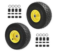 LTNICER 2PCS 15x6.00-6 Lawn Mower Tires, Yellow Wheel,15x6-6 Front Tire -3" Offset Hub,3/4" Bushing Replacement for Craftsman/John Deere/Cub Cadet Riding Mowers,4 Ply Tubeless