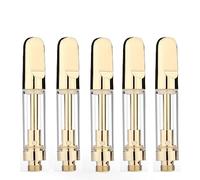 LTQ Refillable Glass Cartridge Gold Tip CBD carts 1.0ml 2.0mm Intake Hole Ceramic Core for CBD Oil Compatible 510 Thread Battery and Vape Pen | PP Tube Package | Gold/Liquid Free(5 pcs) No Nicontine