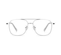 LTSRLL Aviator Metal Reading Glasses, Stylish Wire Frame Blue Light Blocking Computer Goggle Reader, Anti Glare Eyeglasses (Color : Silver, Size : +100)