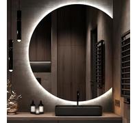 LTSRLL Half Moon Round LED Bathroom Mirror With Lights Semi Circle Frameless AntiFog Makeup Mirror For Wall Entryway Vanity(Left,63x70cm)