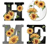Ltstor 4Pcs/Set Sunflower Style Wooden Home Letters Wall Decoration, Rural Wall Installation Letter Art Decoration, Living Room, Kitchen, Entrance, Bedroom Wall Decoration (Sunflower)