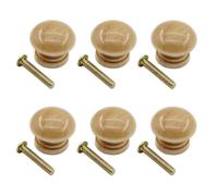 LTSVBO Lacquered Pine Wooden Cabinet Door Knobs, 6 Pcs Wooden Door Knobs 24mm, Pre-Drilled for Screws or Dowels - Pack of 6, Brown Finish