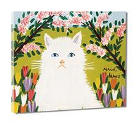 Ltt-Ydd-Ccl ARTWORK BY Maud Lewis The White Cat Primitivism Canvas Wall Art Painting Wall Décor Canvas Photo Picture For Living Room Bedroom Ready To Hang(Framed-32x36cm-13x14inch)
