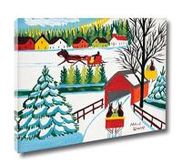 Ltt-Ydd-Ccl Maud Lewis COVERED BRIDGE IN WINTER Primitivism Canvas Wall Art Painting Wall Décor Canvas Photo Picture For Living Room Bedroom Ready To Hang(Framed-33x39cm-13x15inch)